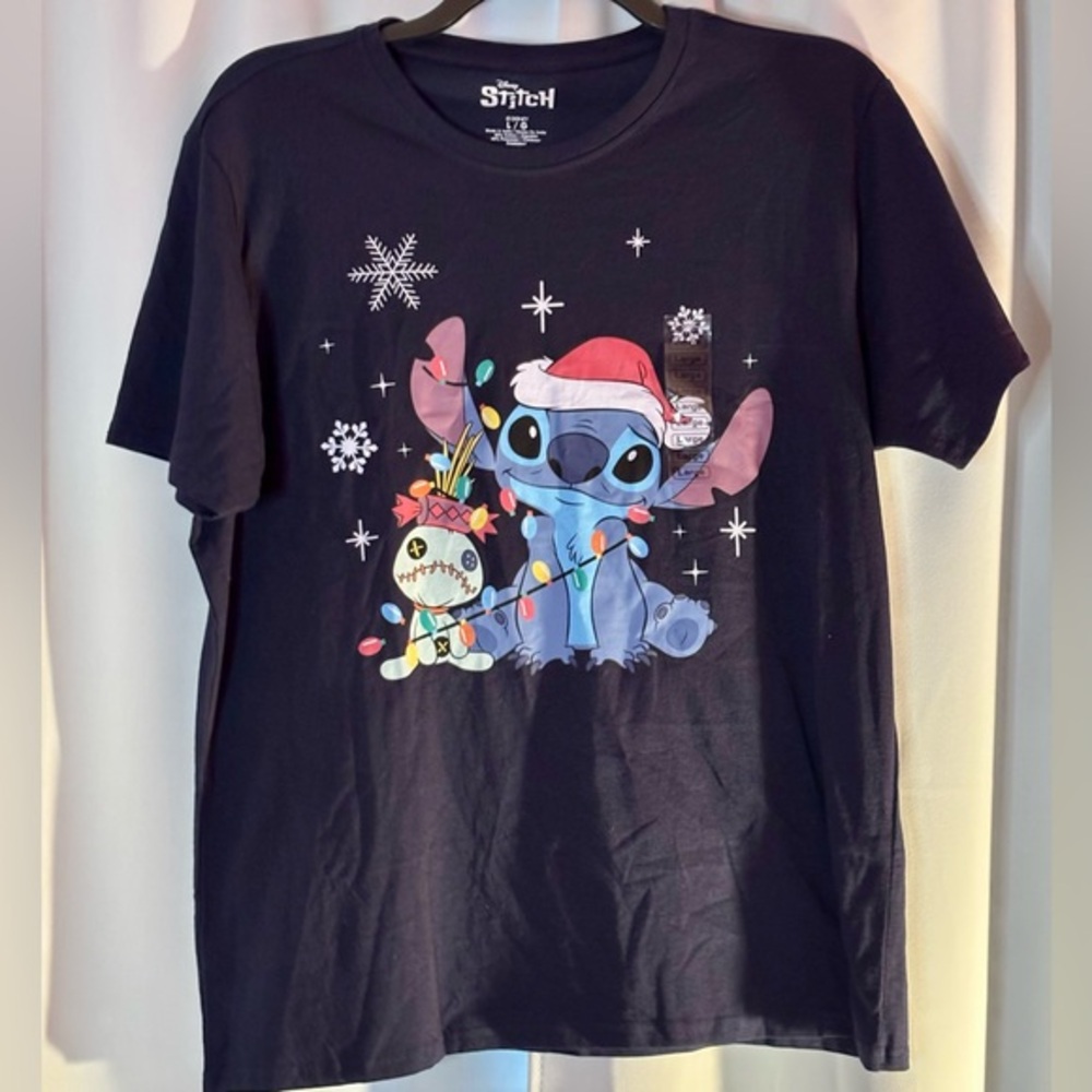 Ladies Navy Disney Stitch Holiday T-Shirt New with Tags Christmas Scrump size L